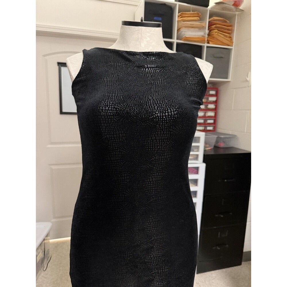 Betsey Johnson Black Animal Print Glitter Boat Neck Sheath Knee Dress S